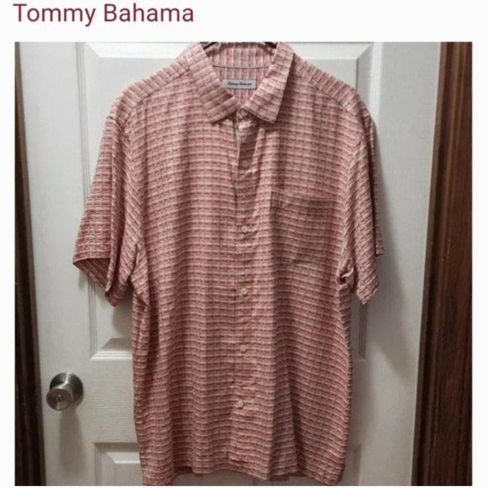 Copy Tommy Bahama Men’s Peach Geovanni Camp Shirt 100% Silk Mens XL EUC